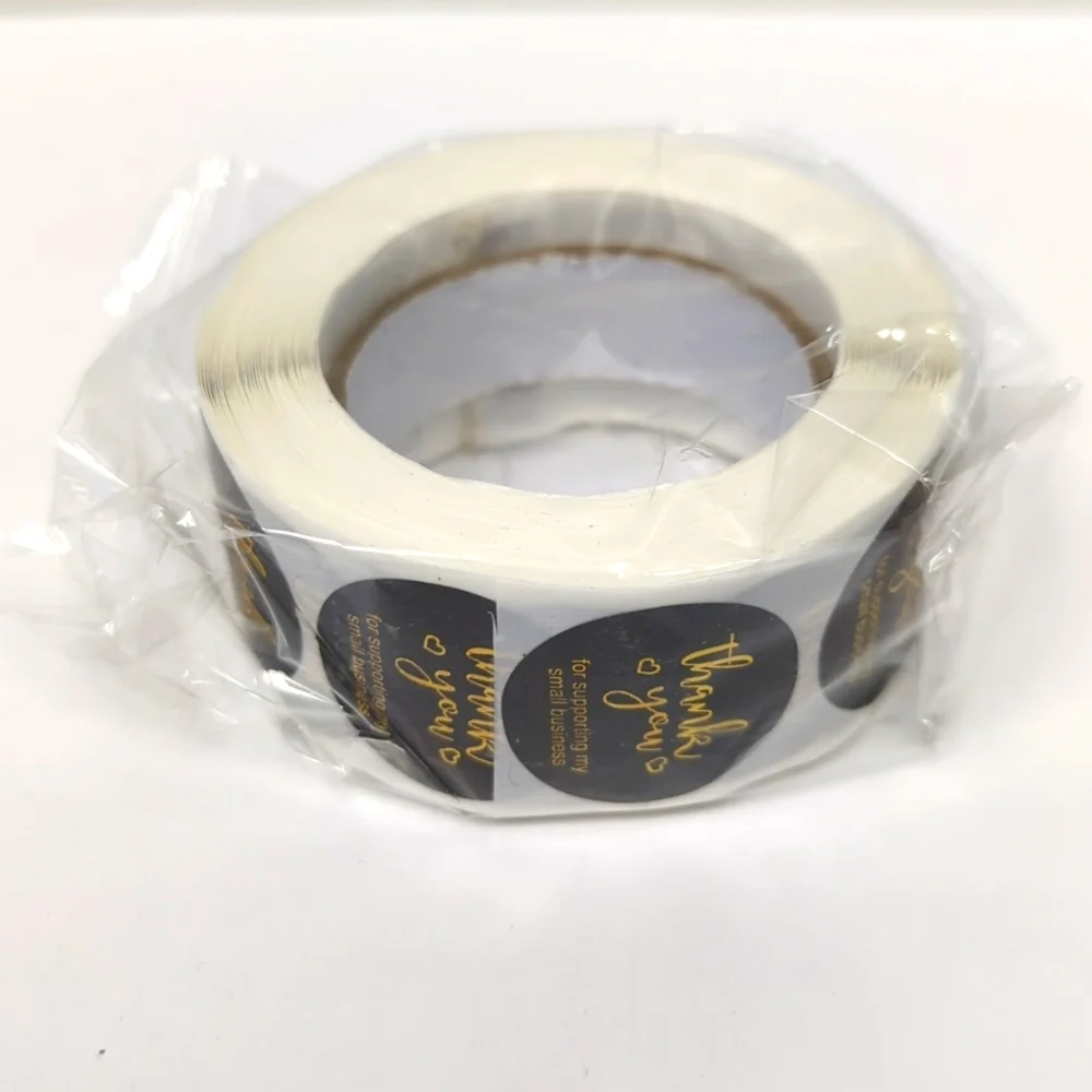 🌻NEW Thank You One-Inch Jet Black and Gold Stickers 500 Count Roll